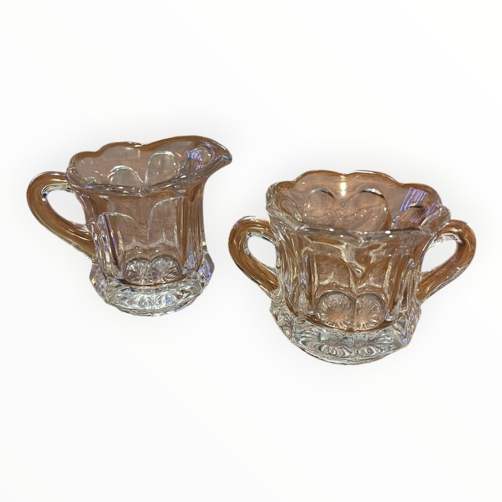 Vintage Heisey Clear Glass Sugar and Creamer Set Paneled Scalloped Edge Antique